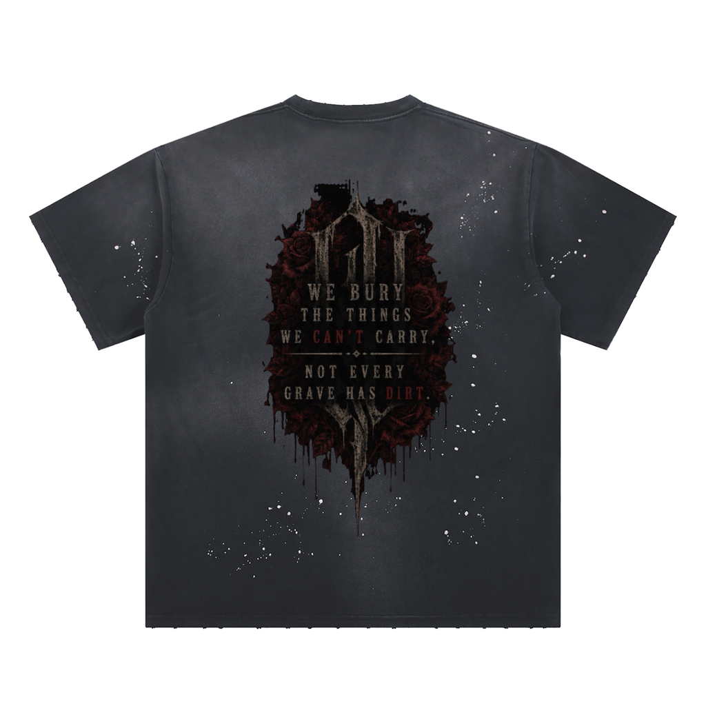 “We Bury The Things We Can’t Carey” Hand-Frayed Sunfade Paint Splatter T-Shirt