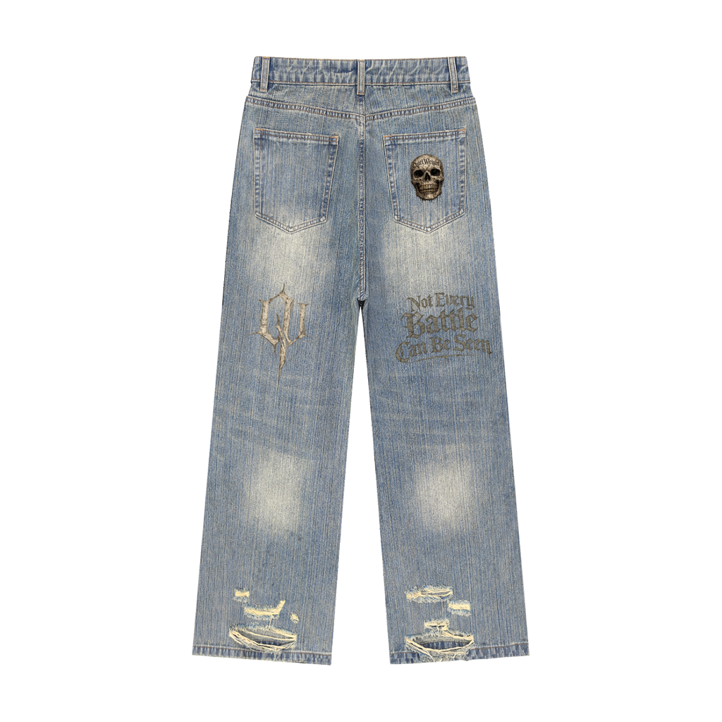 “Quiet Weight” Vintage Wash Distressed Denim Jeans
