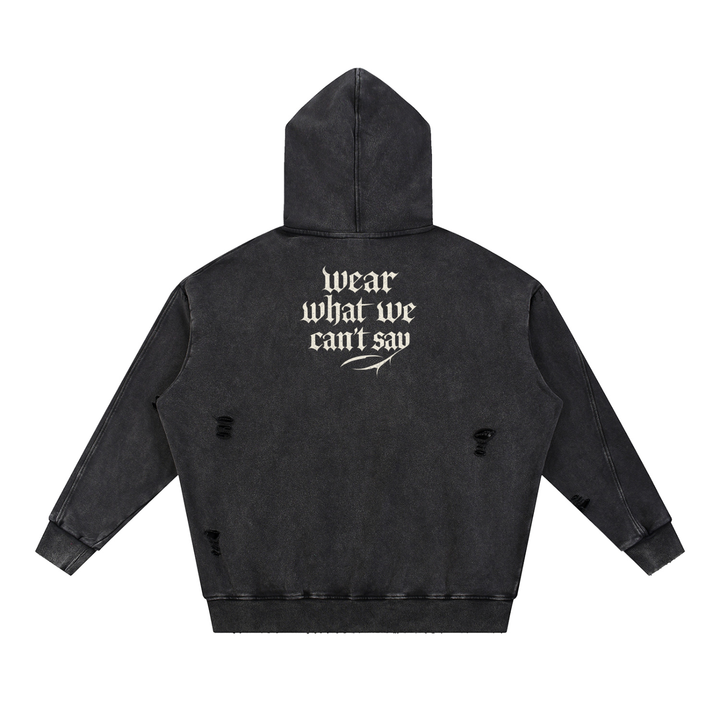 “Quiet Weight” Snow Washed Distressed Panel Pocket Hoodie