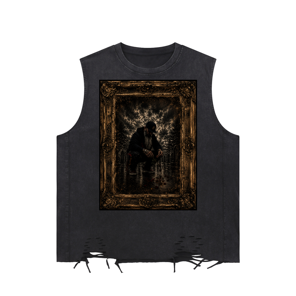 “Not Every Battle Can Be Seen” Snow Washed Raw-Hem Tank Top