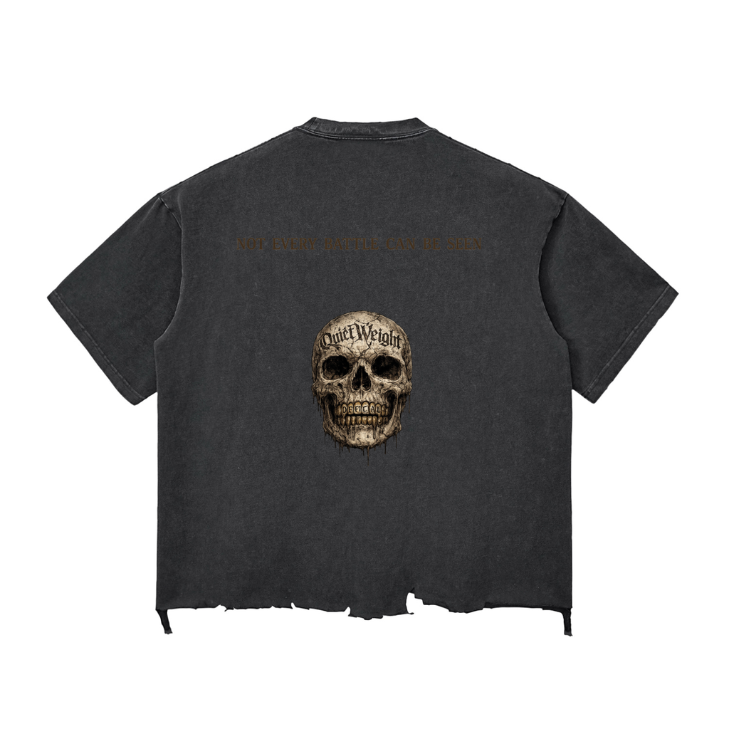 “Not Every Battle Can Be Seen” Snow Wash Raw-Hem Boxy T-shirt