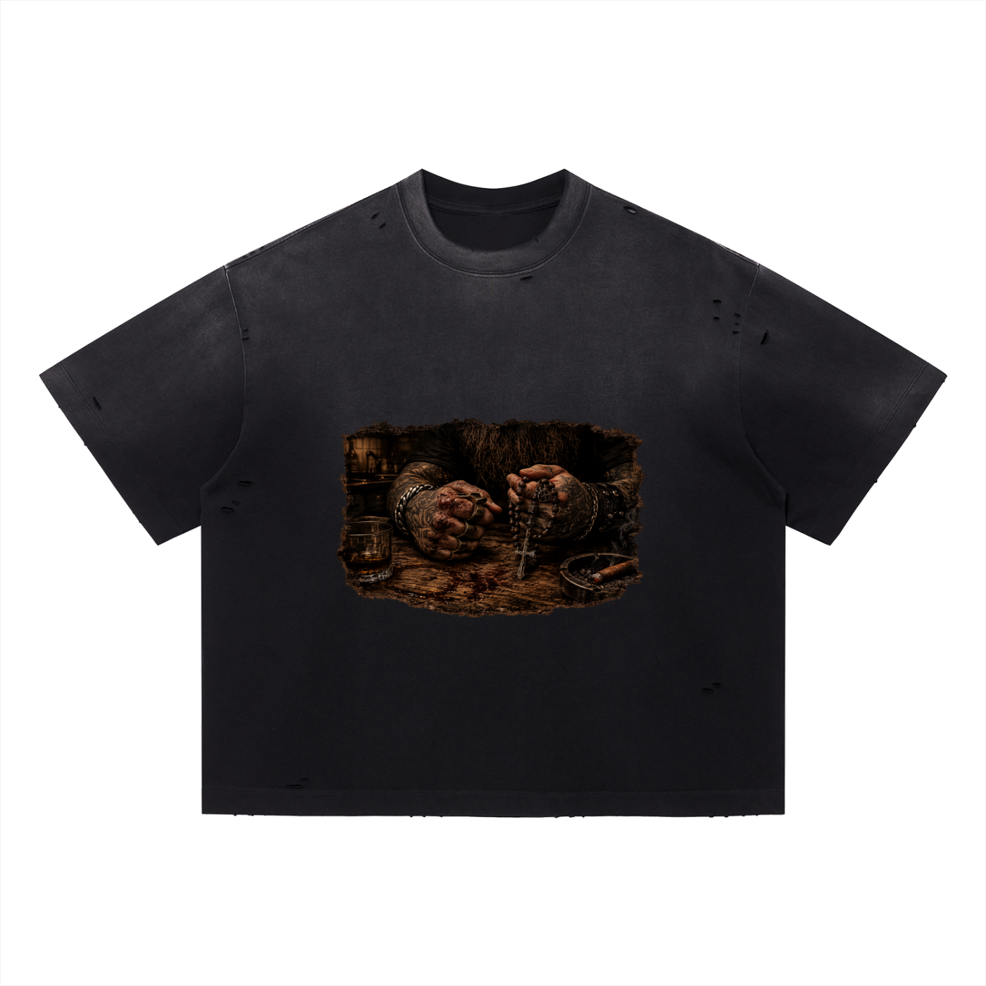 Vintage “Not Every Battle Can Be Seen” Washed Distressed Boxy Oversized T-Shirt