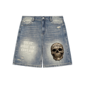 “Quiet Weight Official” Faded Distressed Baggy Denim Shorts