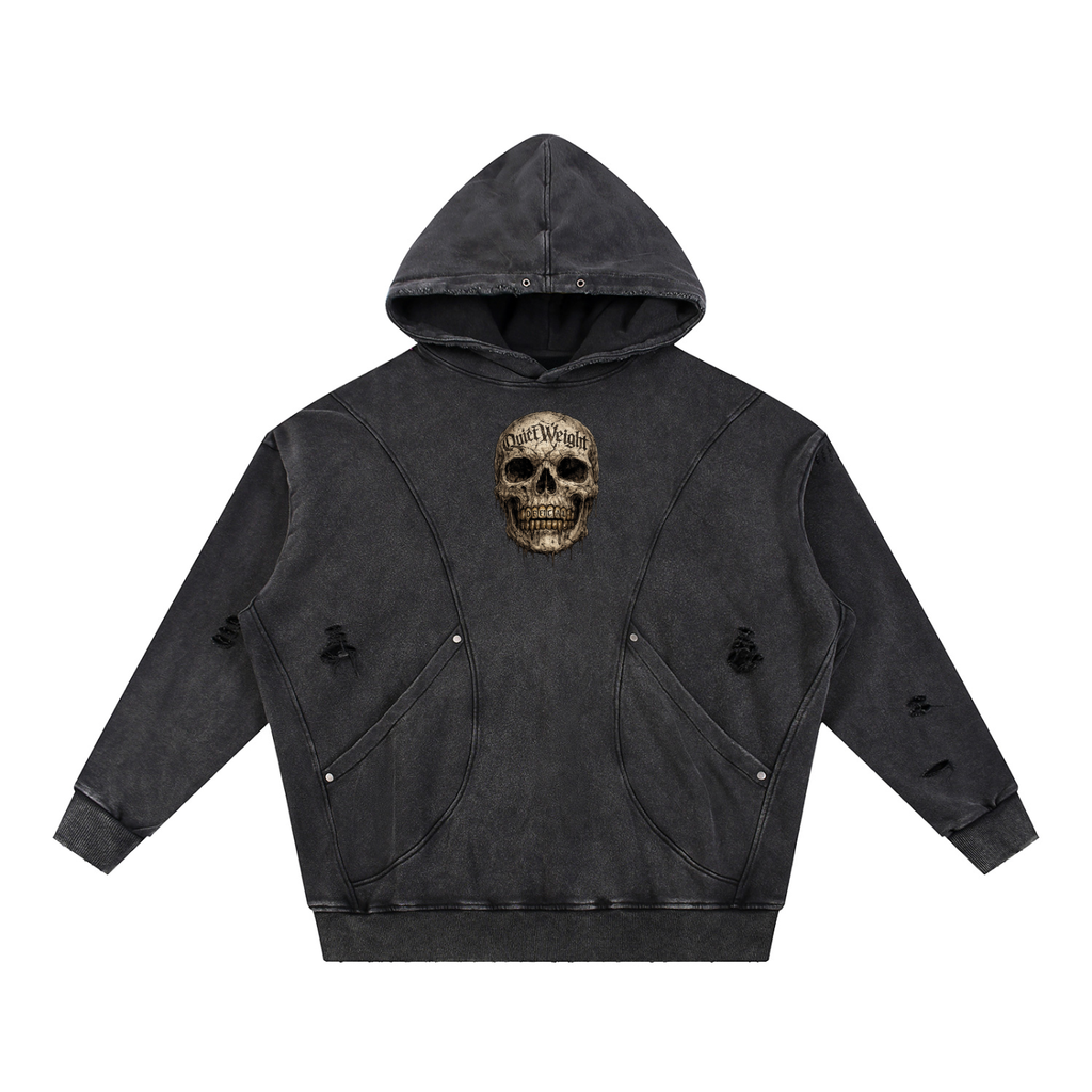 “Quiet Weight” Snow Washed Distressed Panel Pocket Hoodie